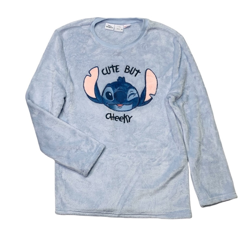 Zara‎ Disney Girls 13-14 Y Blue Stitch Fleece Top